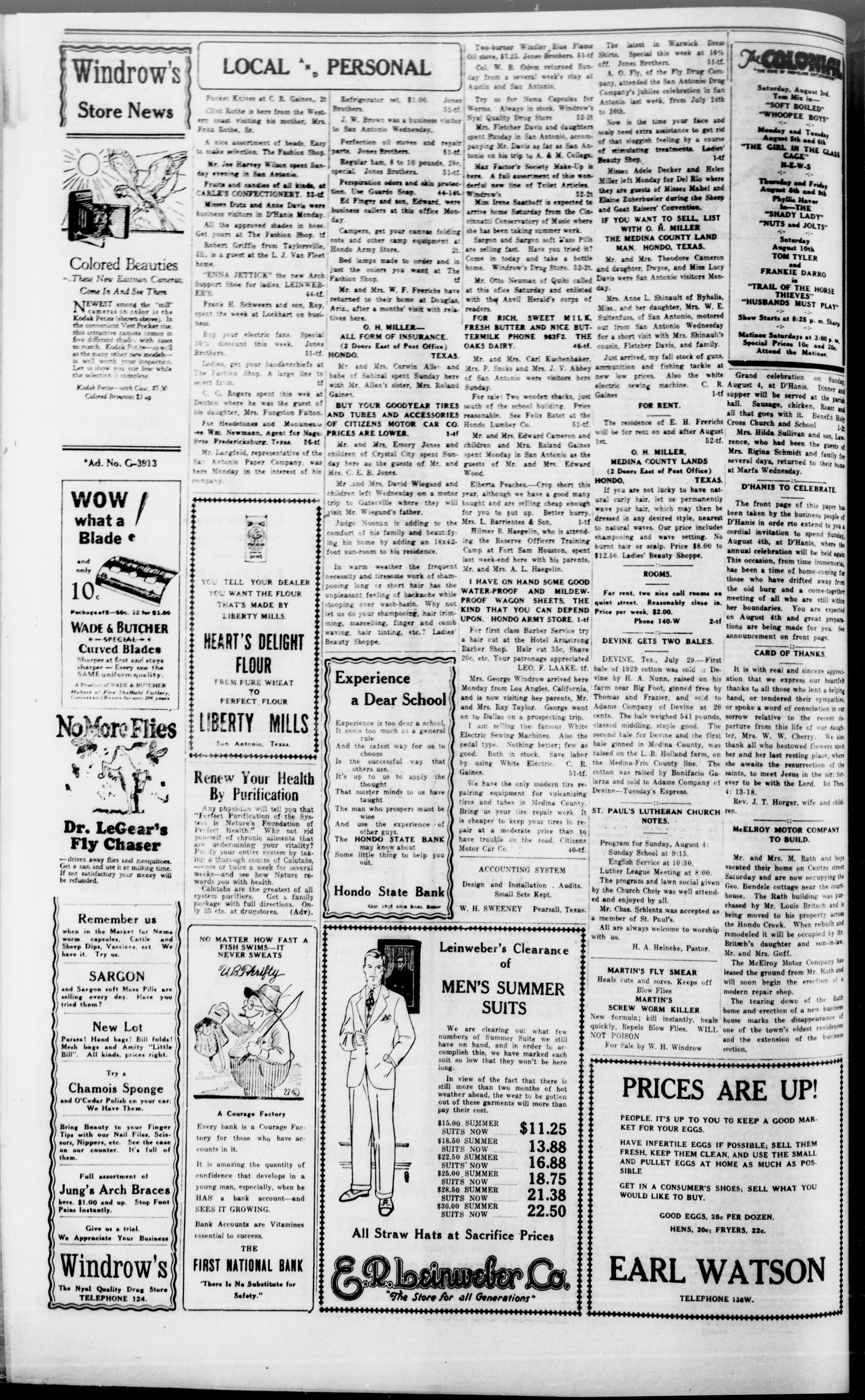 The Hondo Anvil Herald. (Hondo, Tex.), Vol. 44, No. 2, Ed. 1 Friday, August 2, 1929
                                                
                                                    [Sequence #]: 4 of 8
                                                