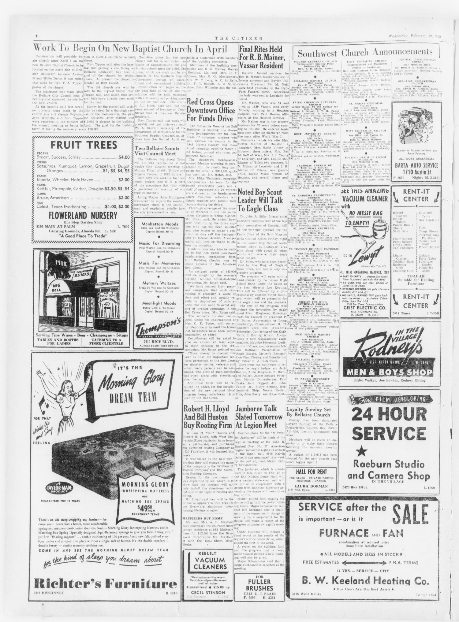 The Citizen (Houston, Tex.), Vol. 1, No. 33, Ed. 1 Wednesday, February 18, 1948
                                                
                                                    [Sequence #]: 2 of 16
                                                