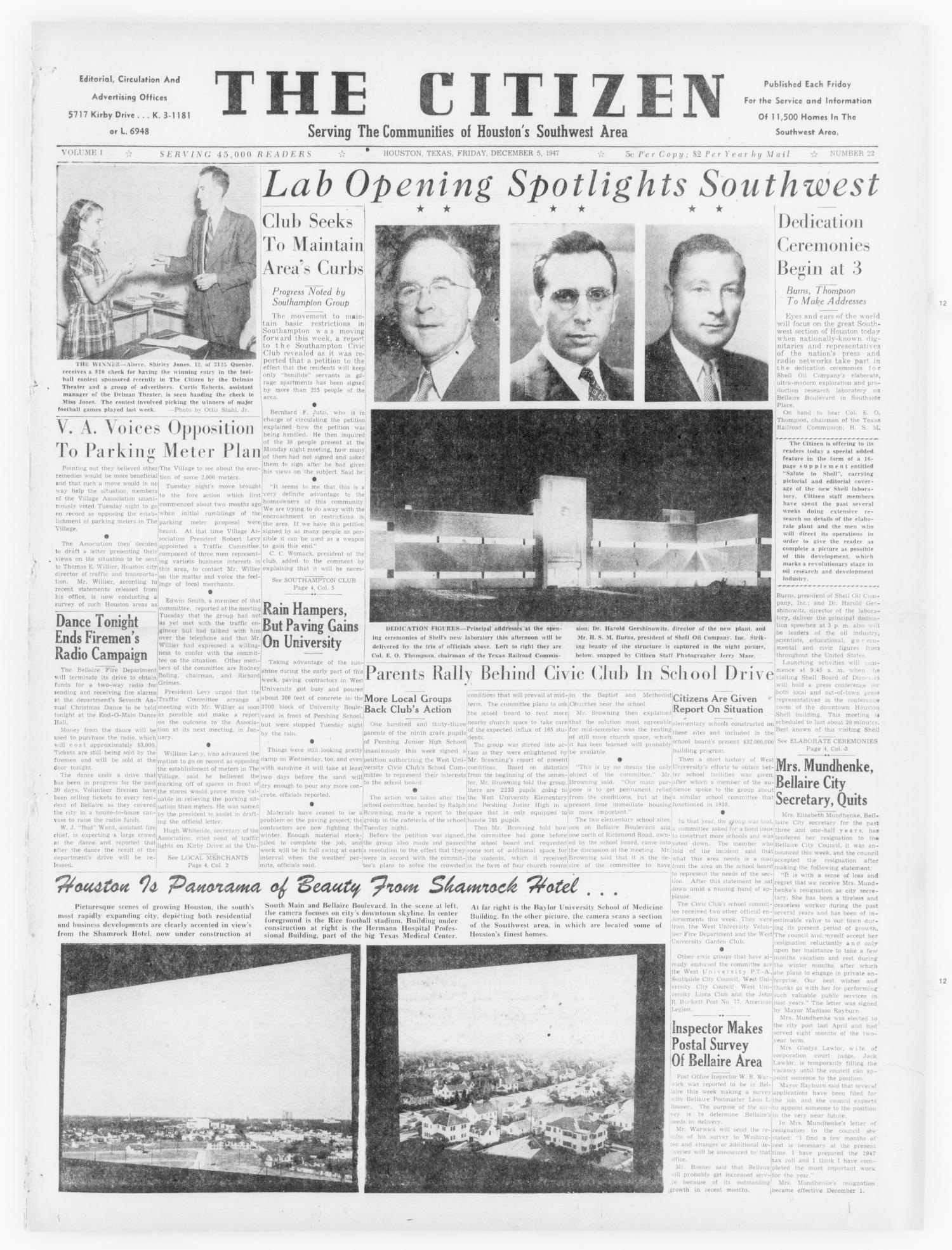 The Citizen (Houston, Tex.), Vol. 1, No. 22, Ed. 1 Friday, December 5, 1947
                                                
                                                    [Sequence #]: 1 of 36
                                                