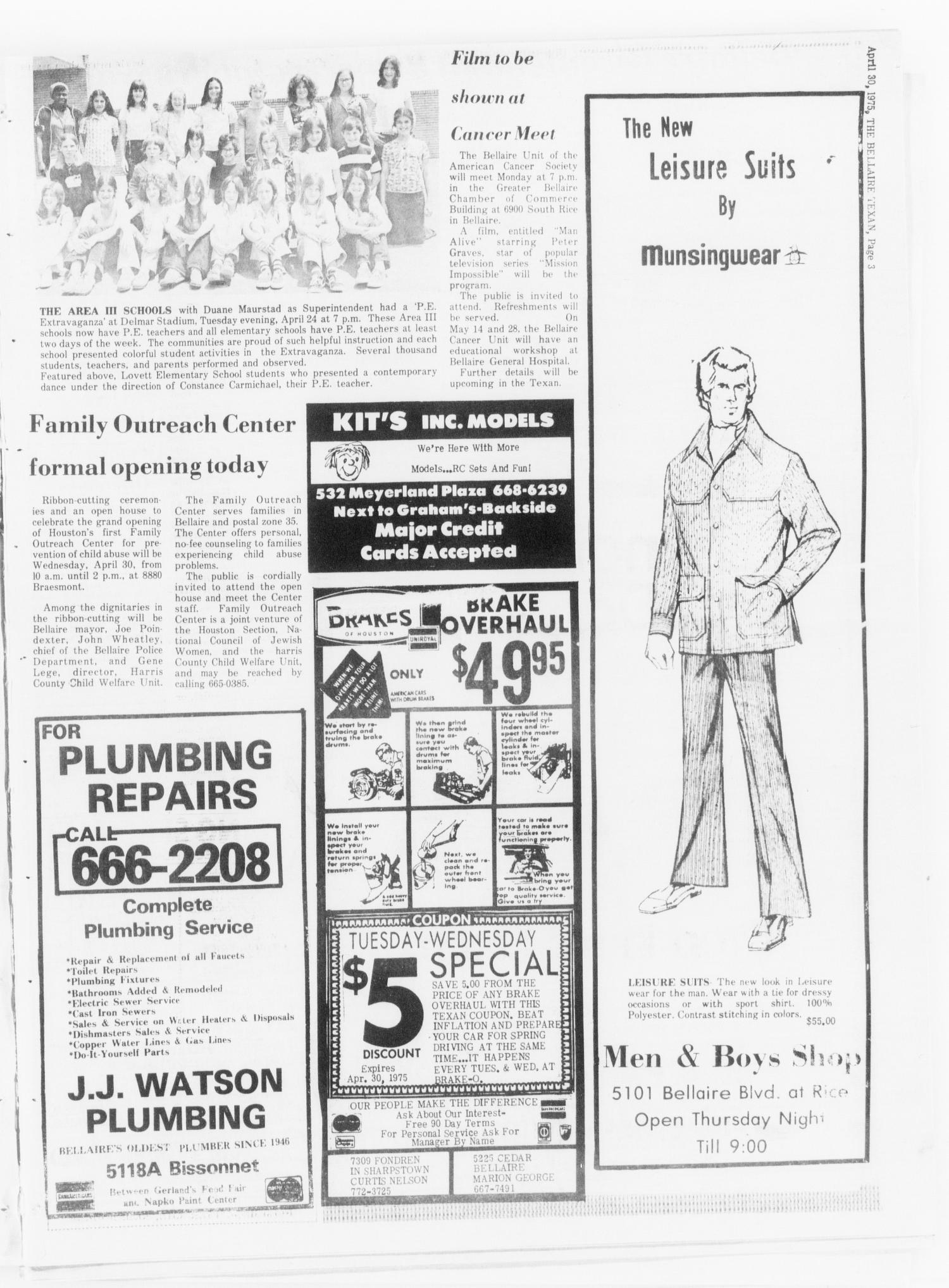 The Bellaire & Southwestern Texan (Bellaire, Tex.), Vol. 23, No. 52, Ed. 1 Wednesday, April 30, 1975
                                                
                                                    [Sequence #]: 3 of 24
                                                