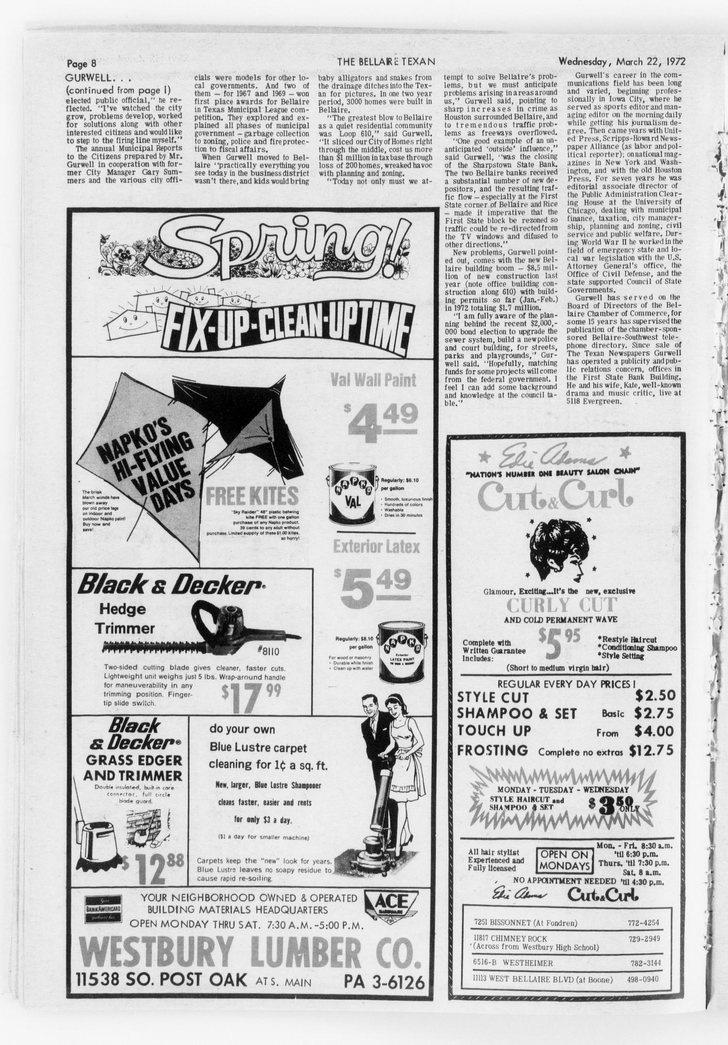 The Bellaire & Southwestern Texan (Bellaire, Tex.), Vol. 18, No. 53, Ed. 1 Wednesday, March 22, 1972
                                                
                                                    [Sequence #]: 8 of 32
                                                