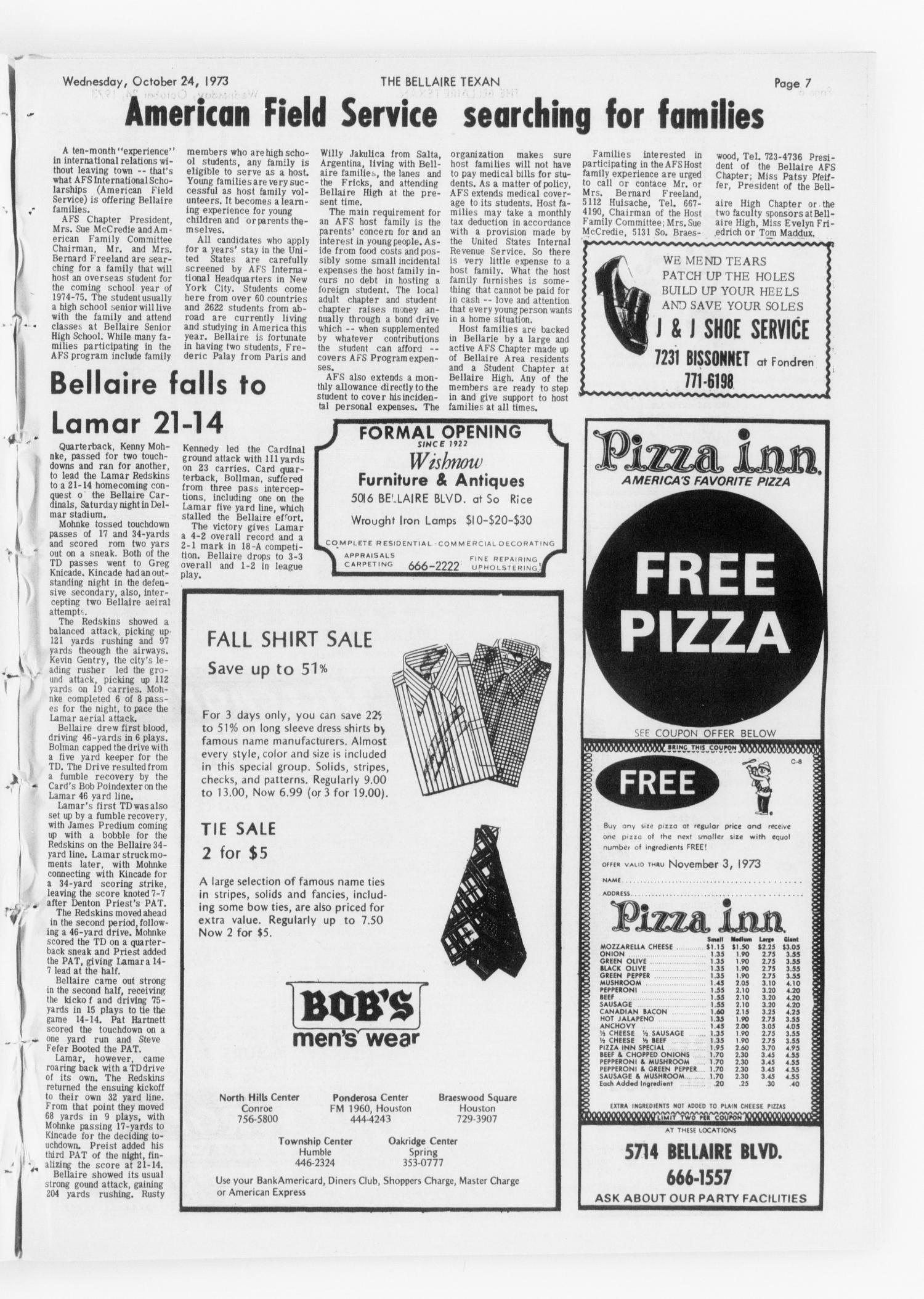The Bellaire & Southwestern Texan (Bellaire, Tex.), Vol. 20, No. 30, Ed. 1 Wednesday, October 24, 1973
                                                
                                                    [Sequence #]: 7 of 28
                                                