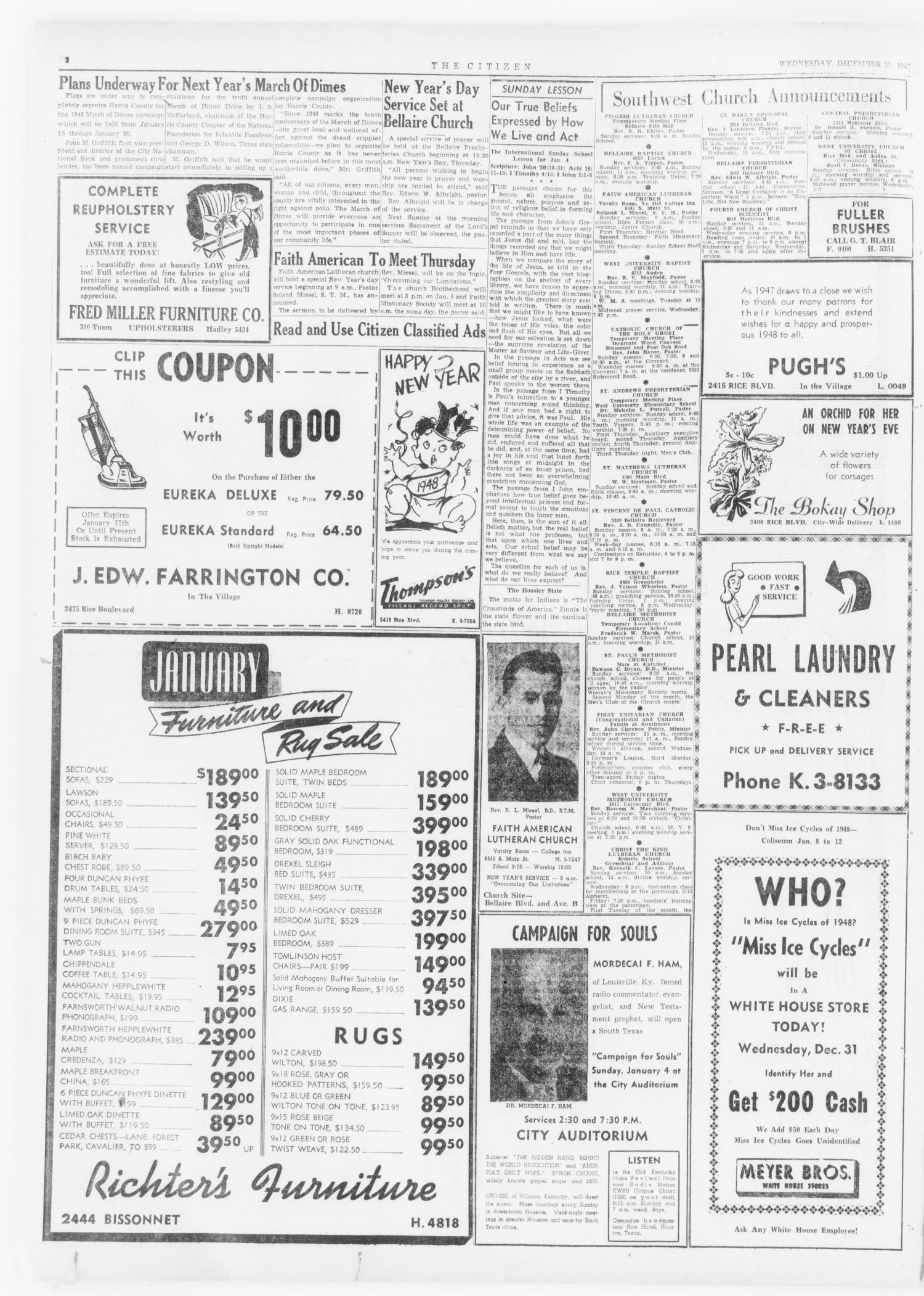 The Citizen (Houston, Tex.), Vol. 1, No. 26, Ed. 1 Wednesday, December 31, 1947
                                                
                                                    [Sequence #]: 2 of 12
                                                