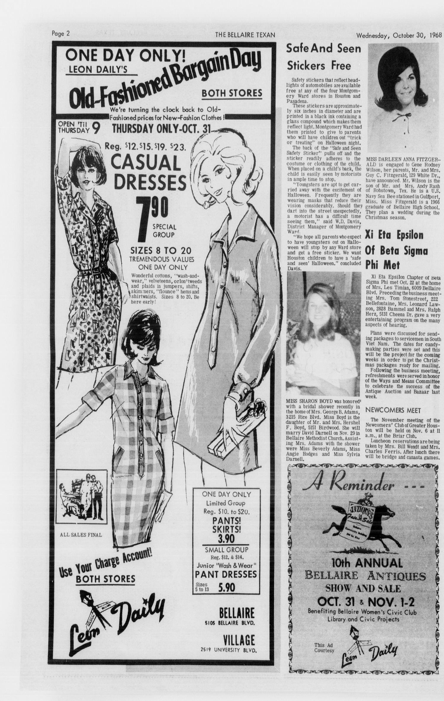 The Bellaire & Southwestern Texan (Bellaire, Tex.), Vol. 15, No. 37, Ed. 1 Wednesday, October 30, 1968
                                                
                                                    [Sequence #]: 2 of 40
                                                