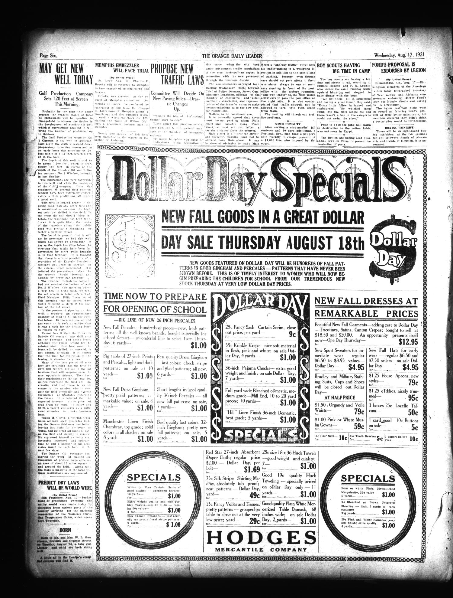 The Orange Daily Leader (Orange, Tex.), Vol. 17, No. 196, Ed. 1 Wednesday, August 17, 1921
                                                
                                                    [Sequence #]: 6 of 6
                                                