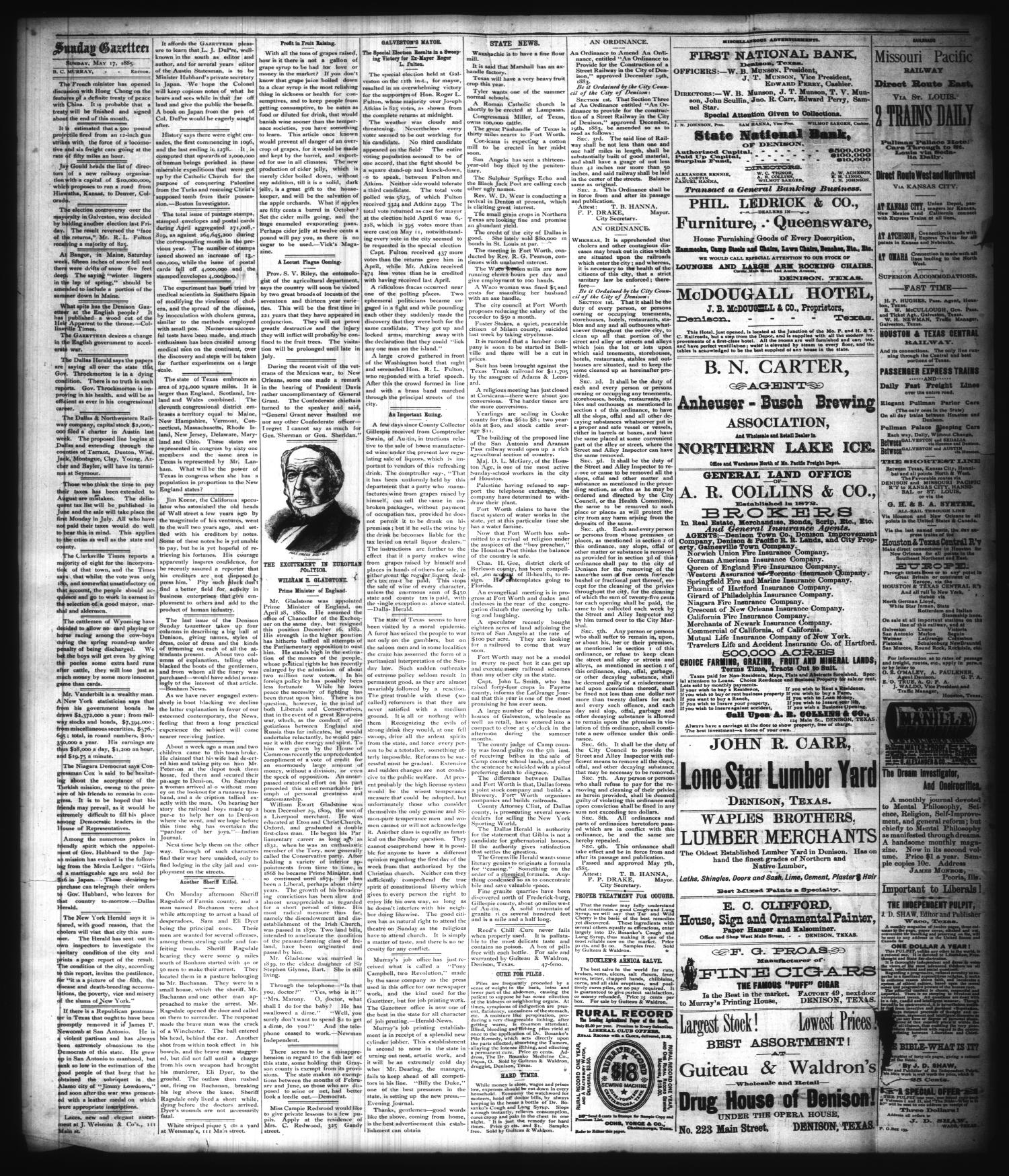The Sunday Gazetteer. (Denison, Tex.), Vol. 4, No. 3, Ed. 1 Sunday, May 17, 1885
                                                
                                                    [Sequence #]: 2 of 4
                                                