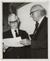 Thumbnail image of item number 1 in: '[Photograph of McMurry President Dr. Gordon Bennett with Basil E. Ryan]'.