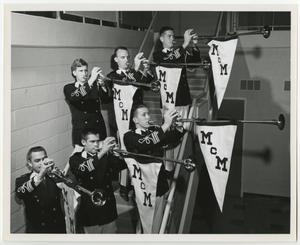 [Photograph of McMurry University Fanfare Trumpeters on Stairs]