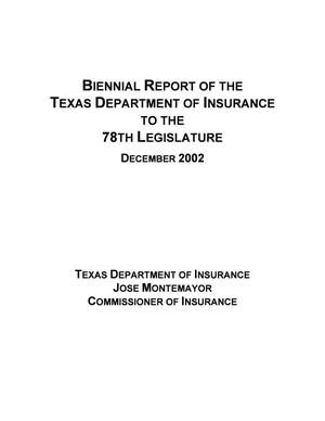 Primary view of object titled 'Biennial Report of the 78th Texas Legislature: Department of Insurance'.