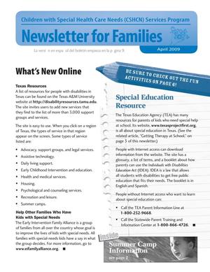 Primary view of object titled 'Children with Special Health Care Needs: Newsletter for Families, April 2009'.