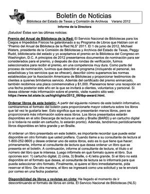 Boletín de Noticias, Verano 2012