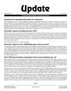 Primary view of object titled 'Update, Volume 31, Number 4, December 2012'.