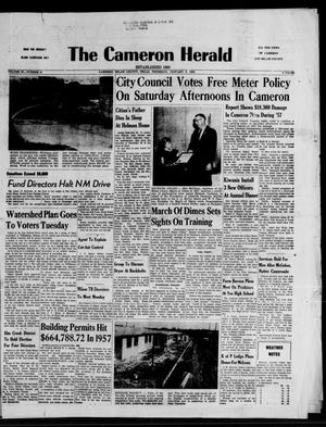 Primary view of object titled 'The Cameron Herald (Cameron, Tex.), Vol. 98, No. 41, Ed. 1 Thursday, January 9, 1958'.