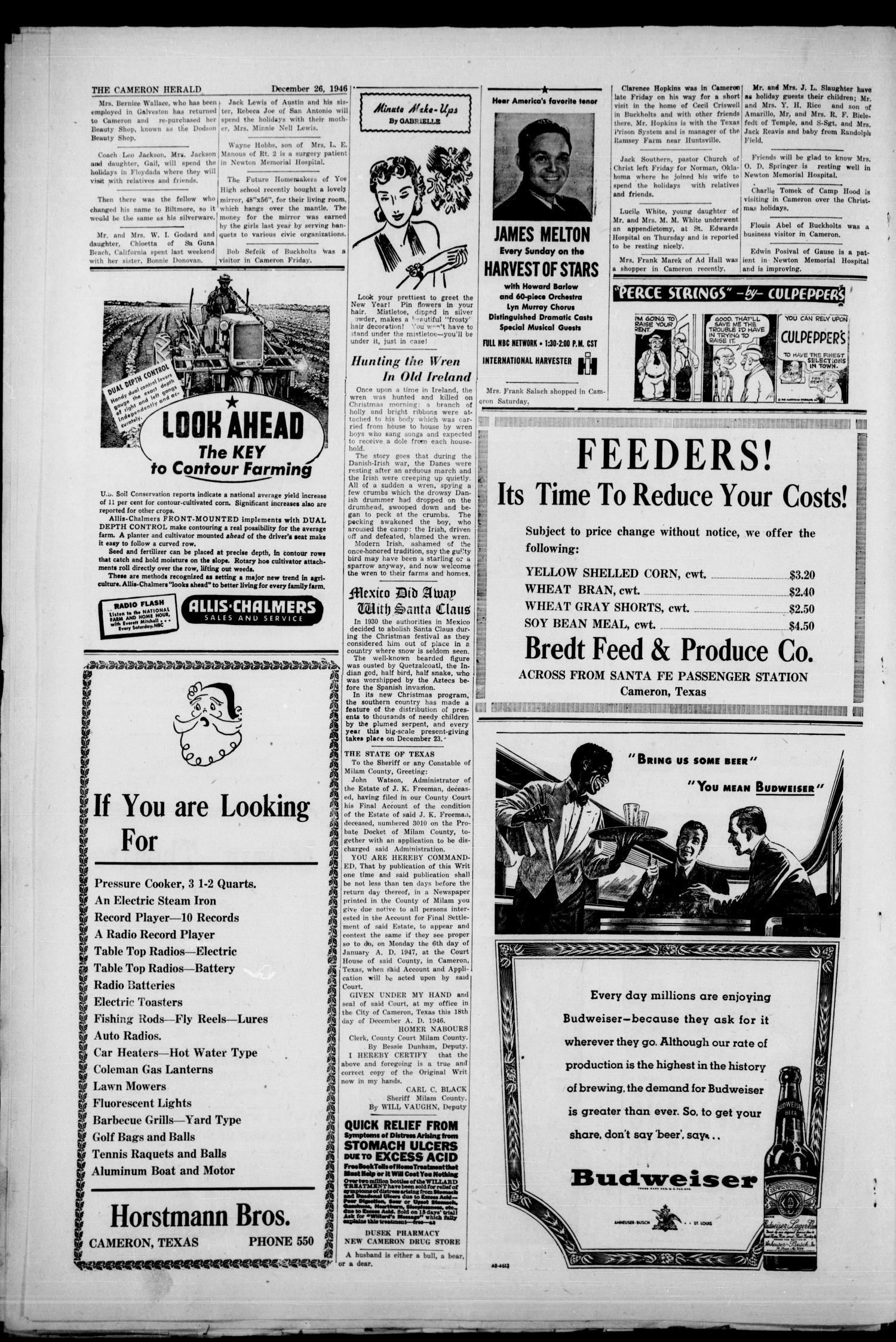 The Cameron Herald and Centinel (Cameron, Tex.), Vol. 87, No. 35, Ed. 1 Thursday, December 26, 1946
                                                
                                                    [Sequence #]: 4 of 8
                                                
