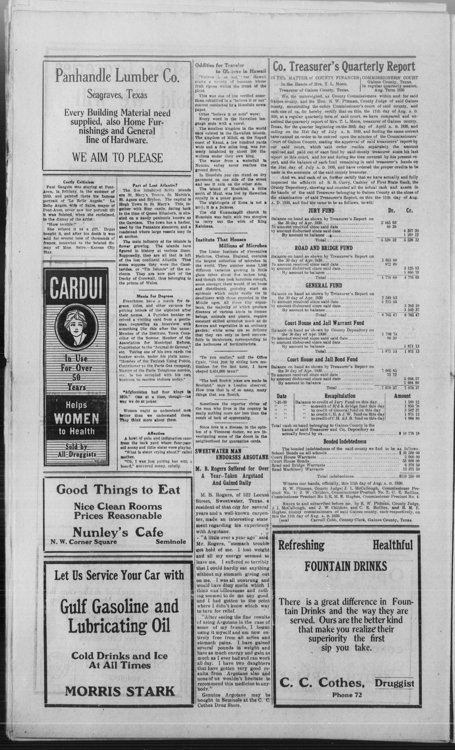 The Seminole Sentinel (Seminole, Tex.), Vol. 24, No. 21, Ed. 1 Thursday, August 21, 1930
                                                
                                                    [Sequence #]: 4 of 6
                                                