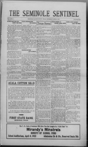 Primary view of object titled 'The Seminole Sentinel (Seminole, Tex.), Vol. 16, No. 2, Ed. 1 Thursday, April 6, 1922'.