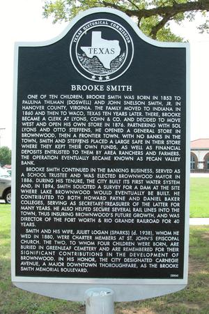 Historic Plaque, Brooke Smith, Brownwood
