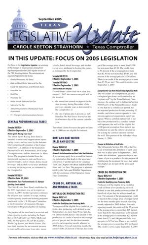 Primary view of object titled 'Texas Legislative Update, September 2005'.