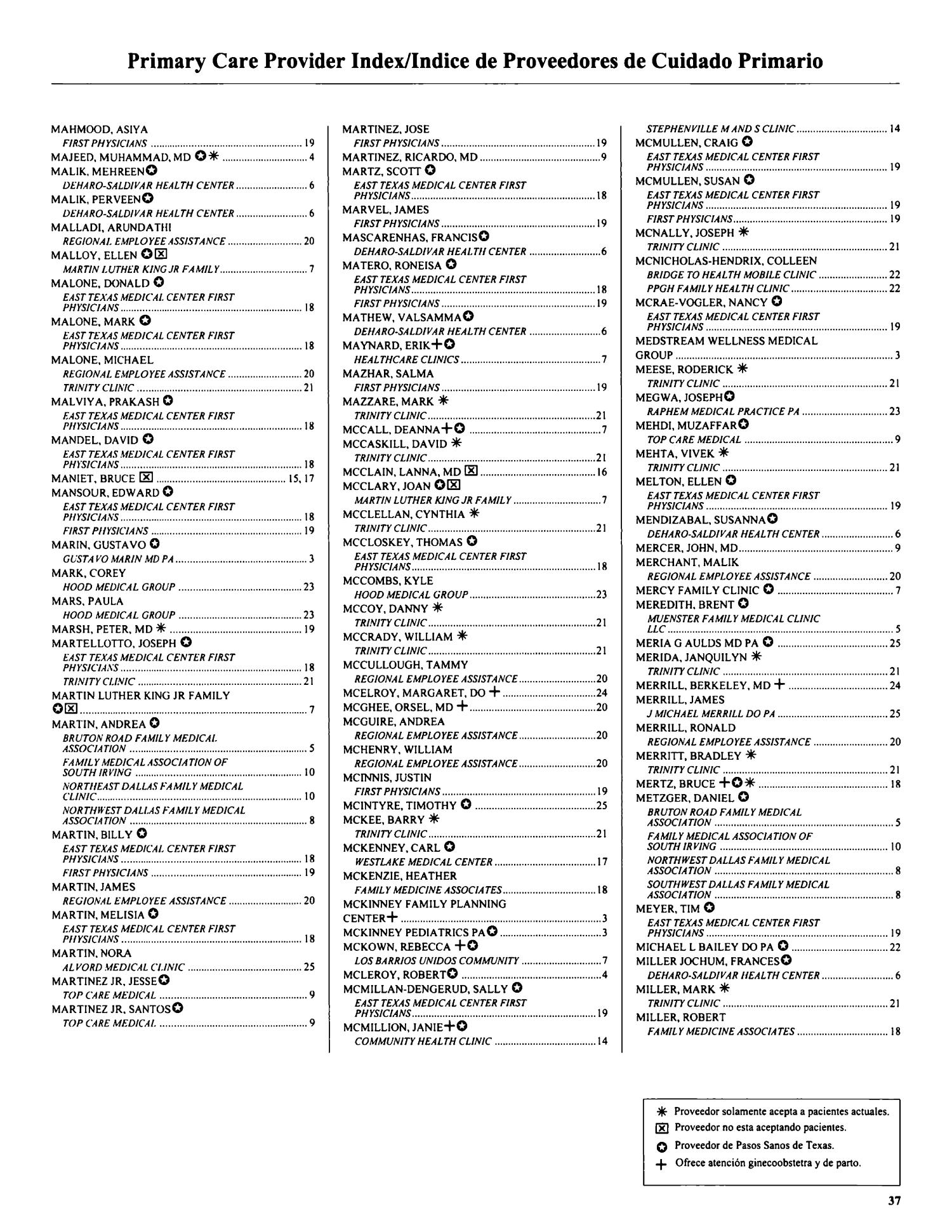 Primary Care Case Management Primary Care Provider and Hospital List: Metroplex, December 2011
                                                
                                                    37
                                                
