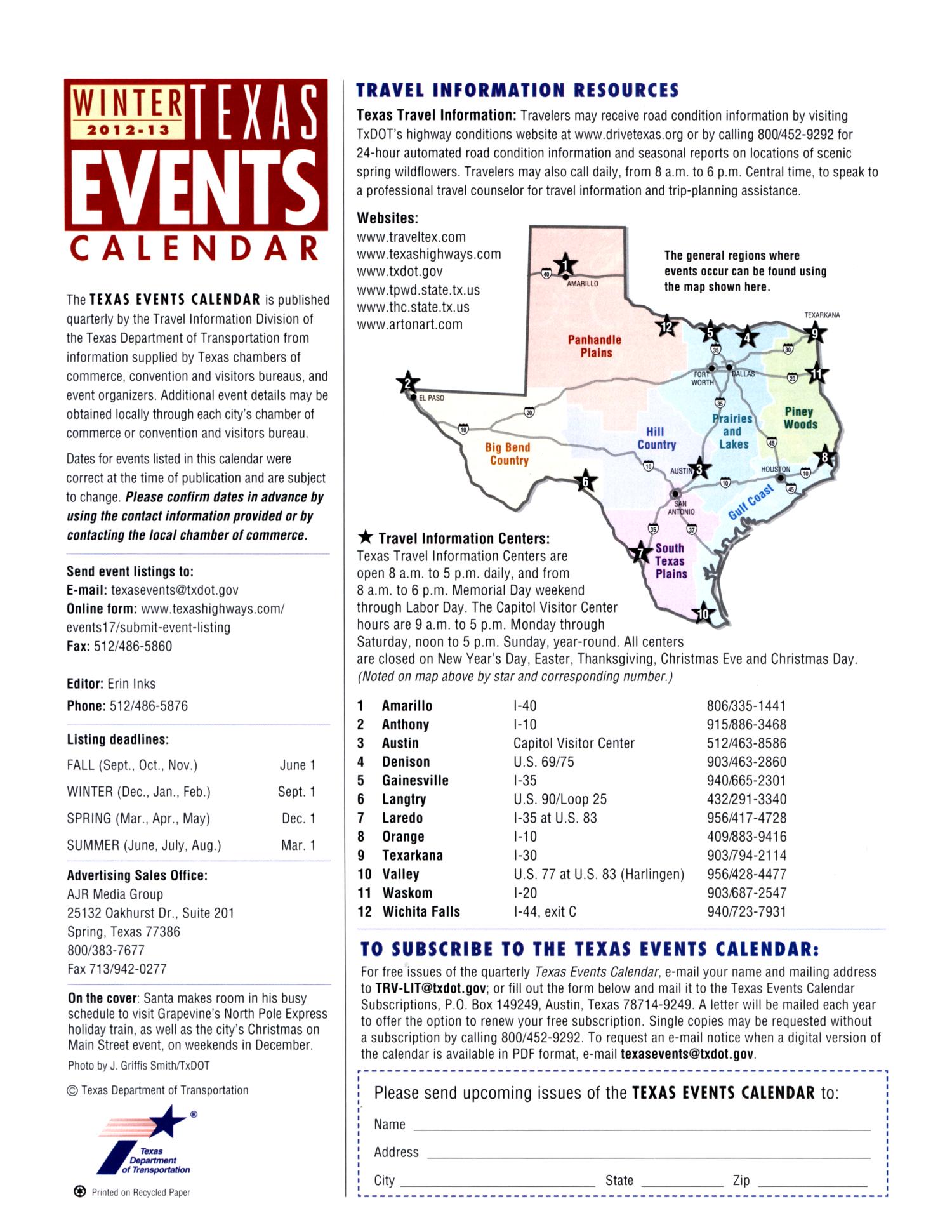 Texas Events Calendar, Winter 2012-13
                                                
                                                    1
                                                