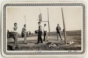 Primary view of object titled '[Men on basketball court at Lutheran Concordia College]'.