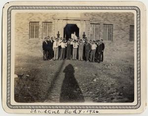 Primary view of object titled '[Lutheran Concordia College student body in front of Kilian Hall]'.