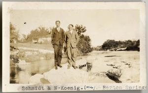 Primary view of object titled '[Lutheran Concordia College students at Barton Springs, Austin, Texas, including Theodore Schmidt and Norman Koenig]'.