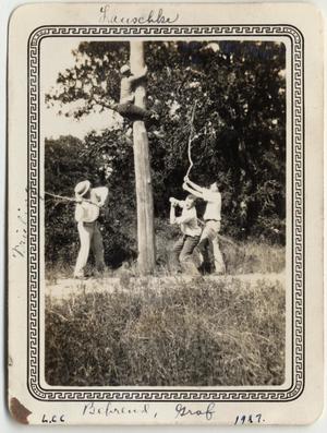 [Lutheran Concordia College student climbing a pole]