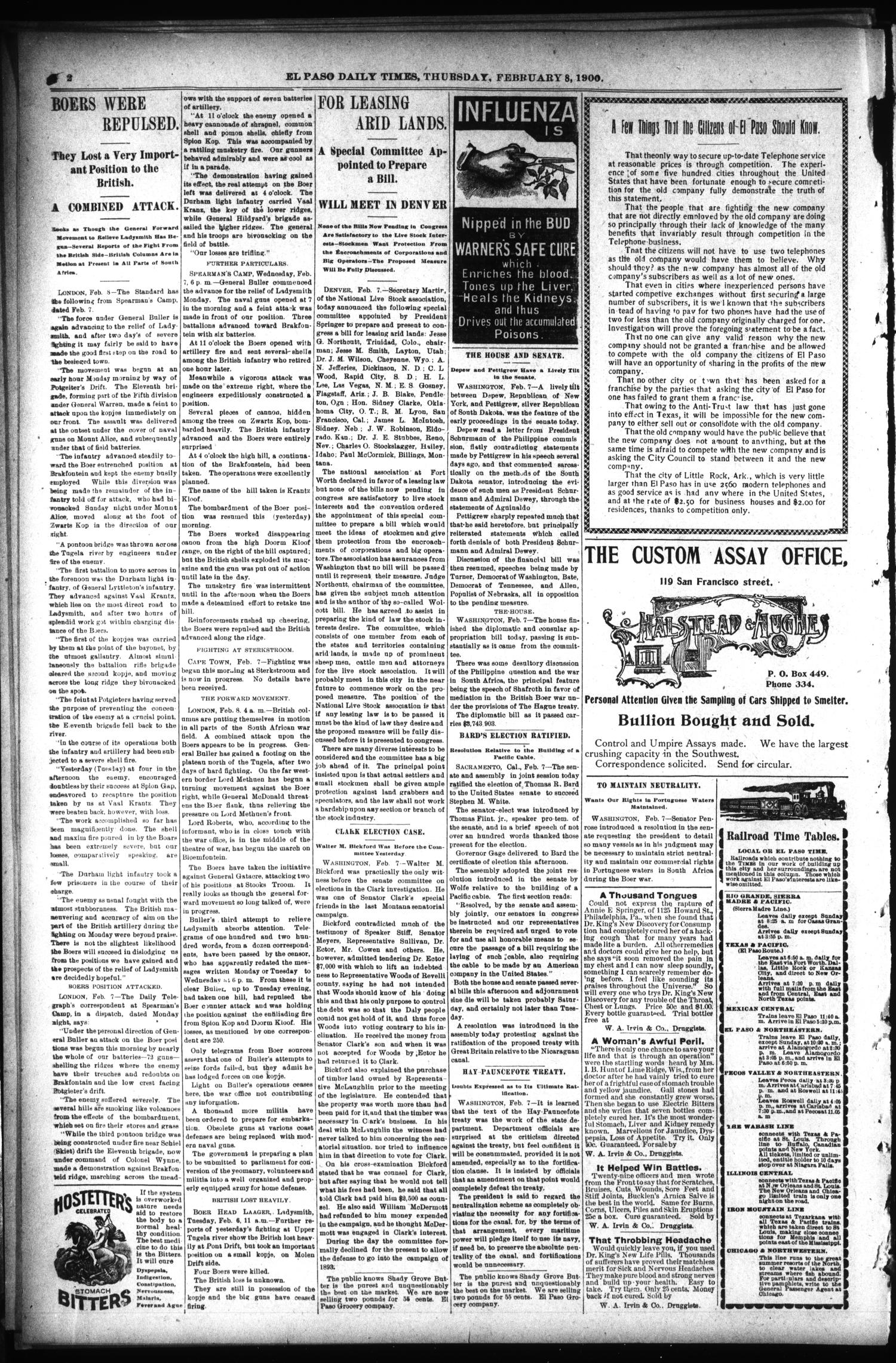 El Paso International Daily Times (El Paso, Tex.), Vol. 20, No. 33, Ed. 1 Thursday, February 8, 1900
                                                
                                                    [Sequence #]: 2 of 8
                                                