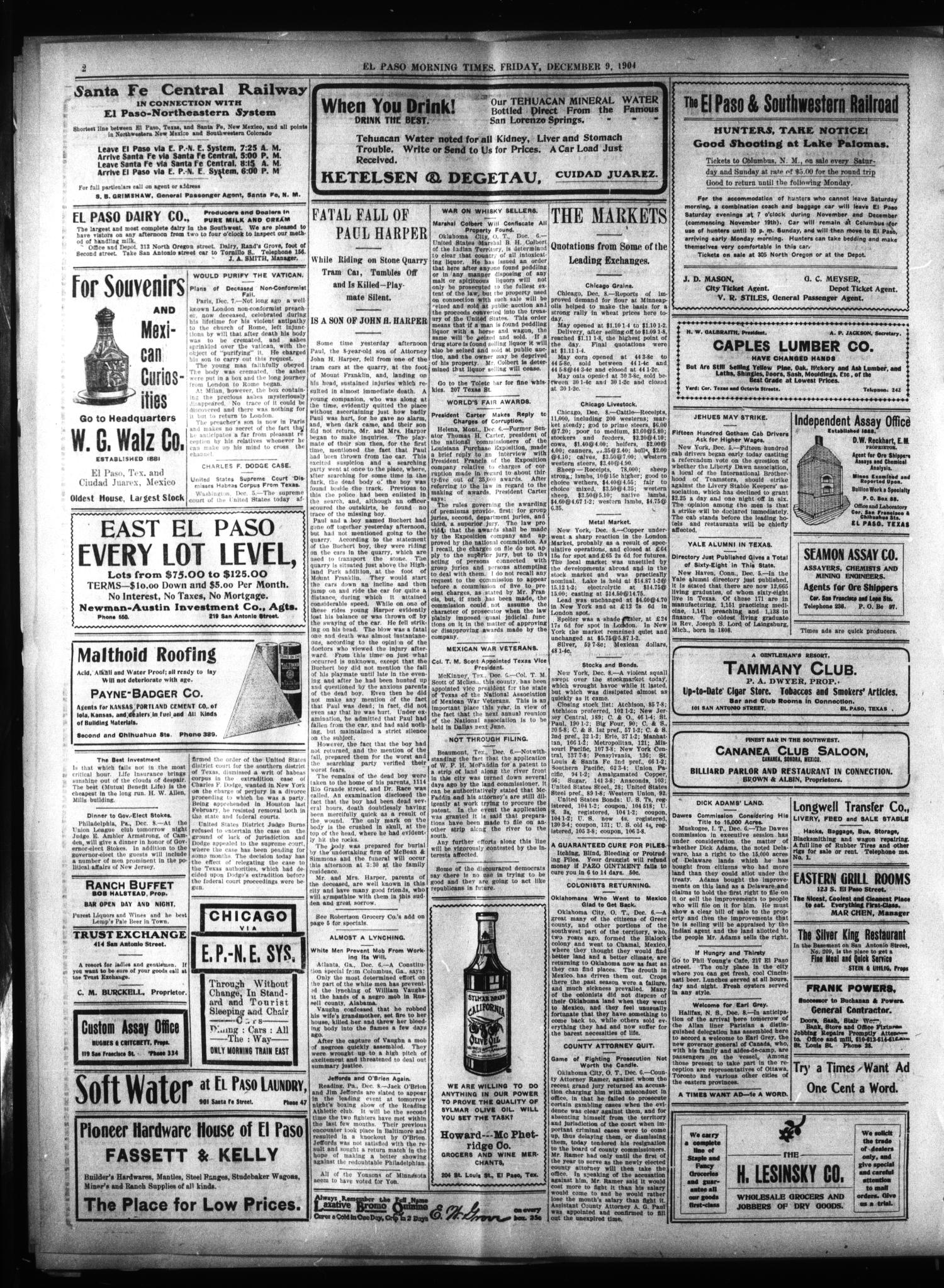 El Paso Daily Times (El Paso, Tex.), Vol. 24, Ed. 1 Friday, December 9, 1904
                                                
                                                    [Sequence #]: 2 of 8
                                                