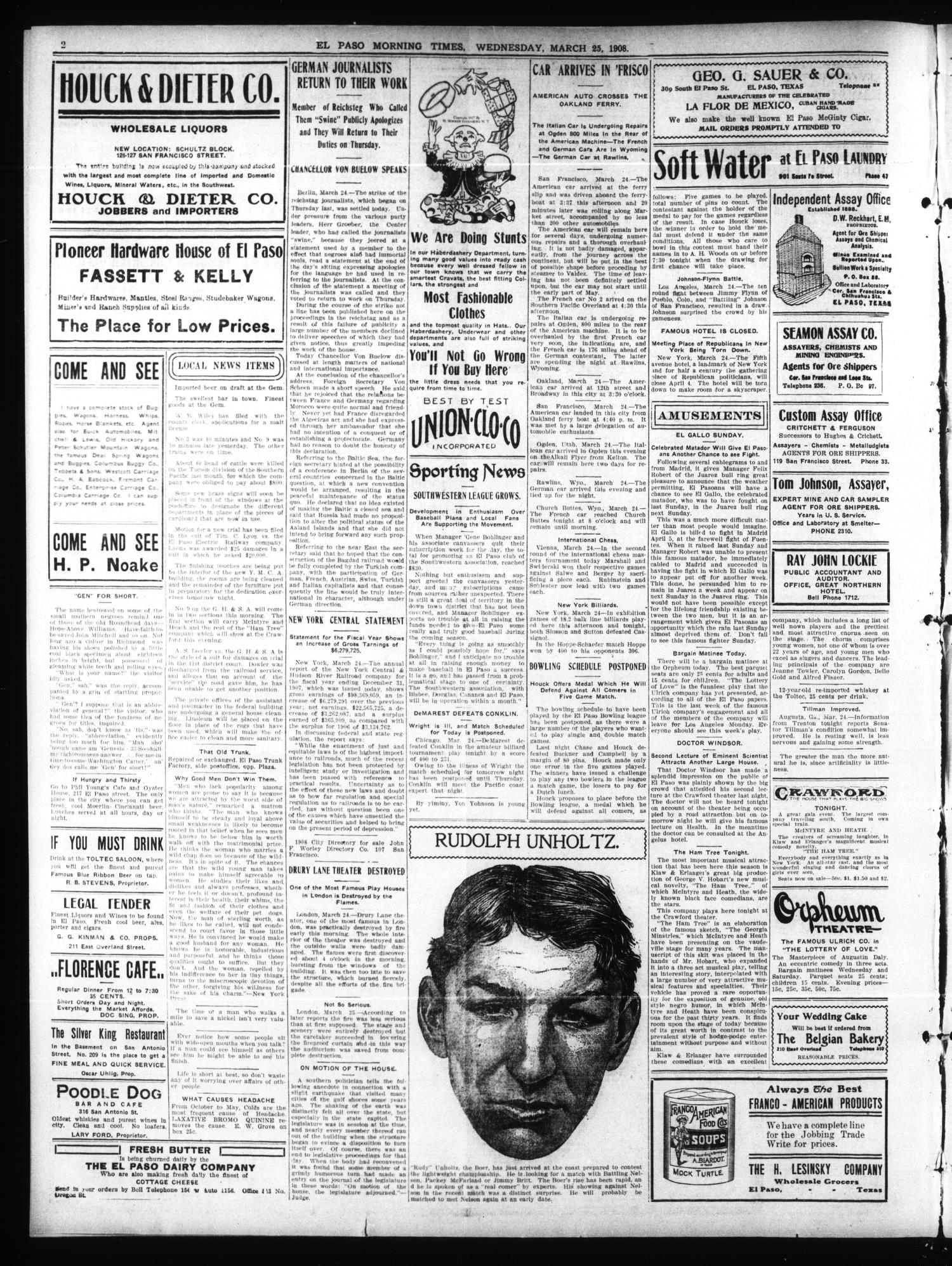 El Paso Daily Times (El Paso, Tex.), Vol. 28, Ed. 1 Wednesday, March 25, 1908
                                                
                                                    [Sequence #]: 2 of 8
                                                