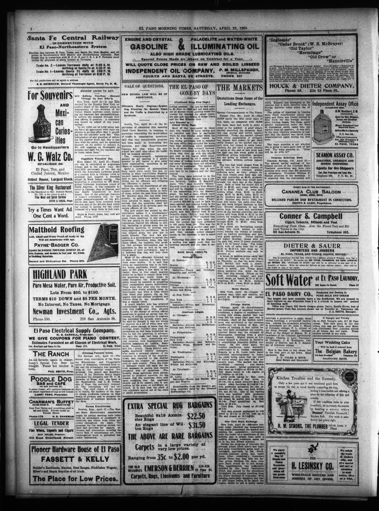 El Paso Daily Times (El Paso, Tex.), Vol. 25, Ed. 1 Saturday, April 29, 1905
                                                
                                                    [Sequence #]: 2 of 8
                                                