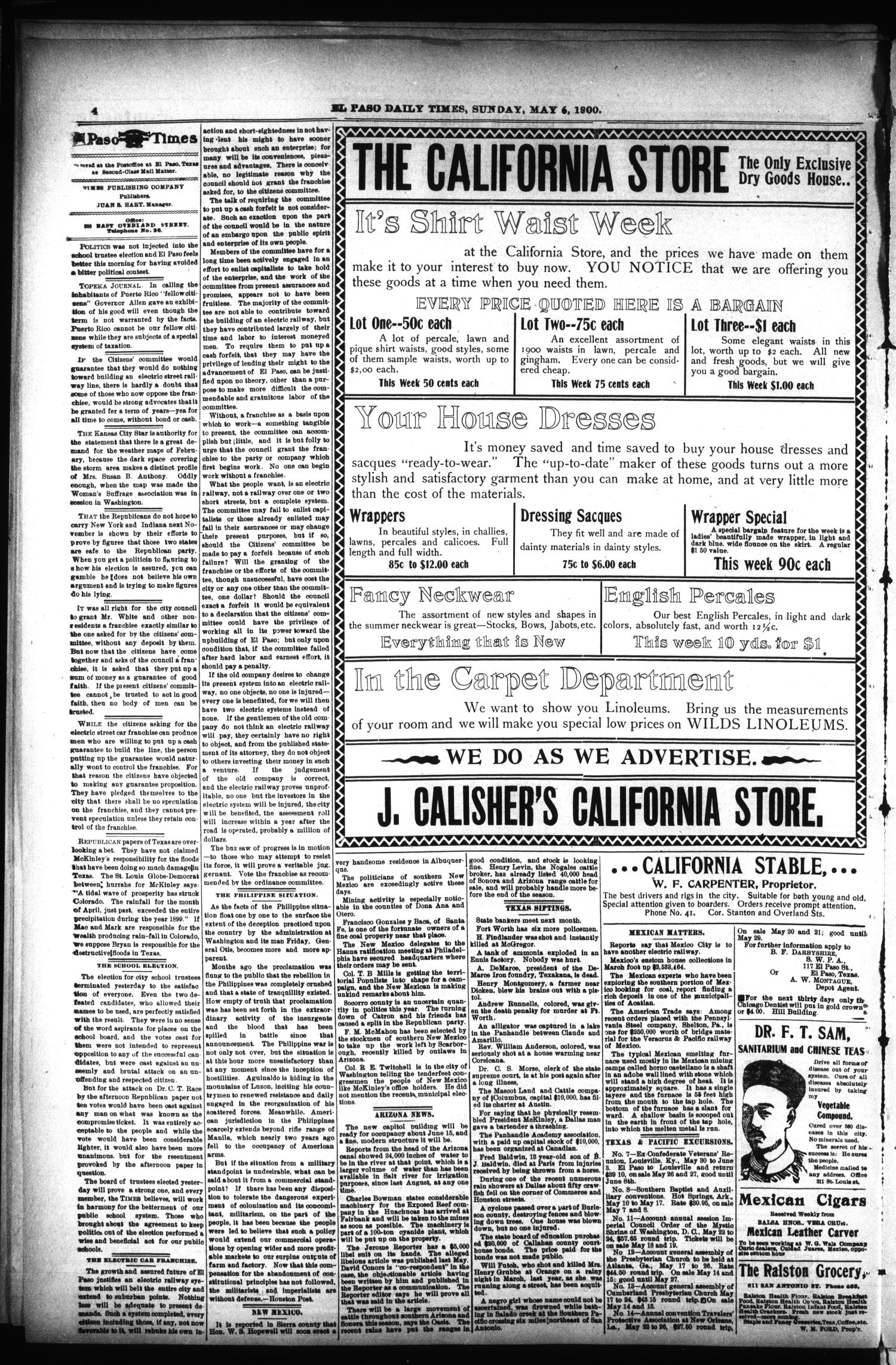 El Paso International Daily Times (El Paso, Tex.), Vol. 20, No. 111, Ed. 1 Sunday, May 6, 1900
                                                
                                                    [Sequence #]: 4 of 8
                                                