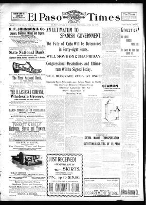 El Paso International Daily Times (El Paso, Tex.), Vol. 18, No. 94, Ed. 1 Wednesday, April 20, 1898