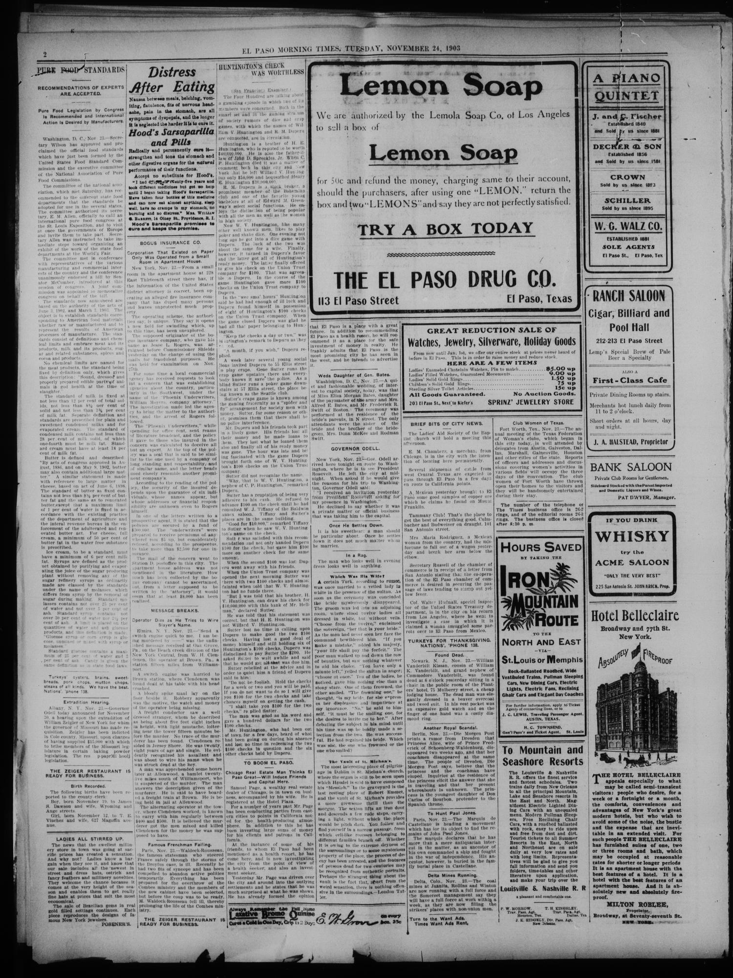 El Paso Daily Times. (El Paso, Tex.), Vol. 23, Ed. 1 Tuesday, November 24, 1903
                                                
                                                    [Sequence #]: 2 of 8
                                                