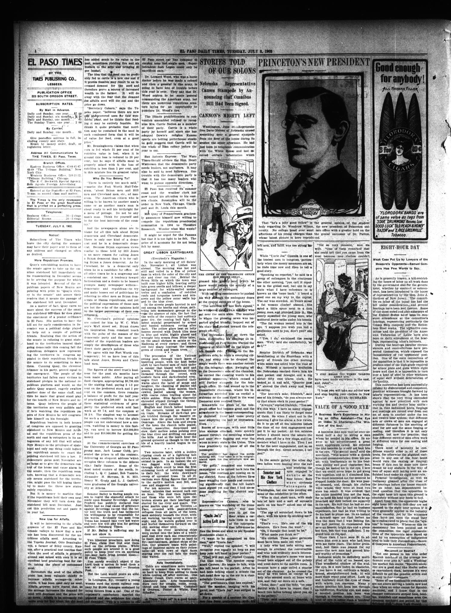 El Paso Daily Times. (El Paso, Tex.), Vol. 22, Ed. 1 Tuesday, July 8, 1902
                                                
                                                    [Sequence #]: 4 of 8
                                                