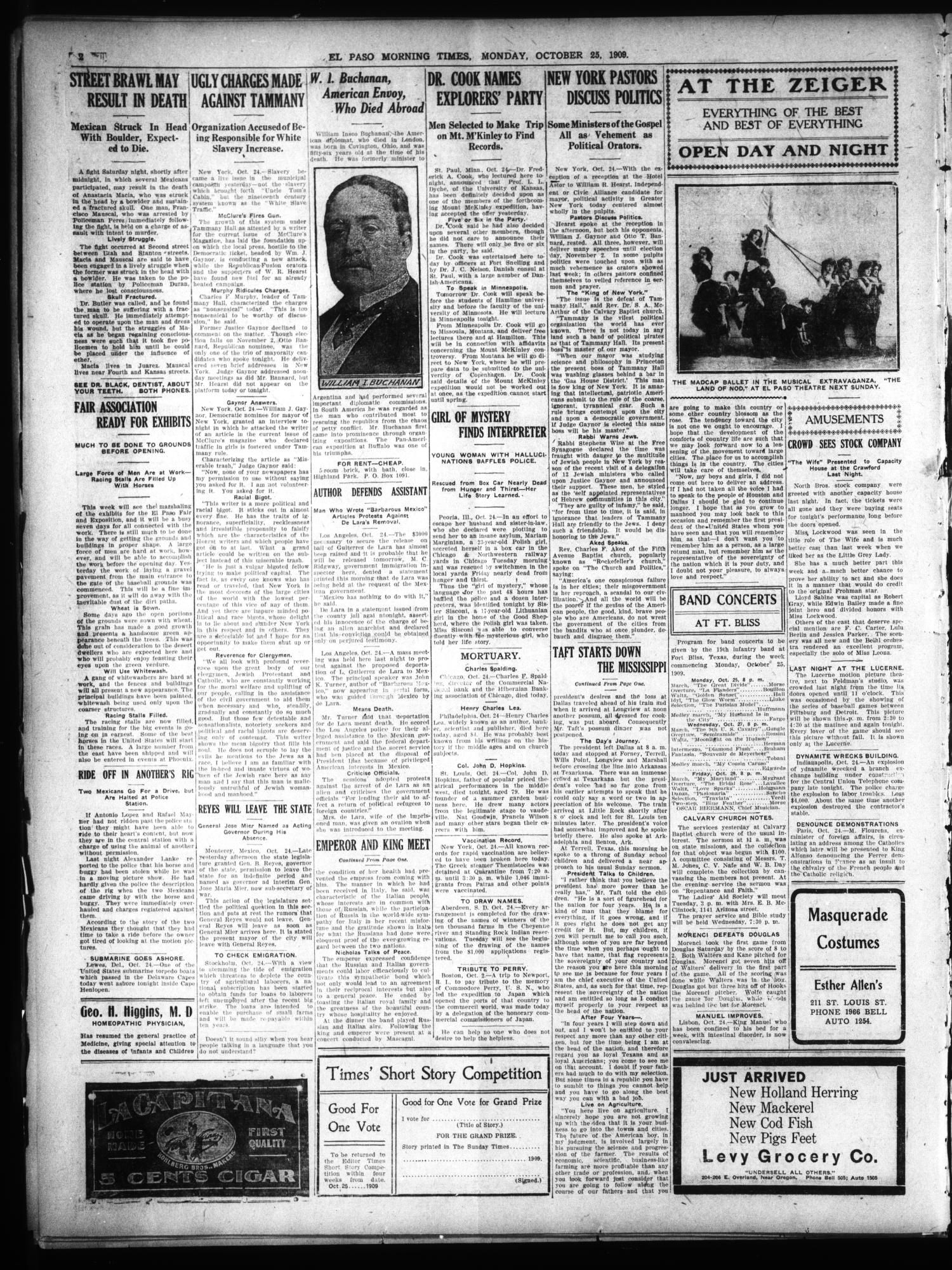 El Paso Morning Times (El Paso, Tex.), Vol. 29, No. 86, Ed. 1 Monday, October 25, 1909
                                                
                                                    [Sequence #]: 2 of 8
                                                
