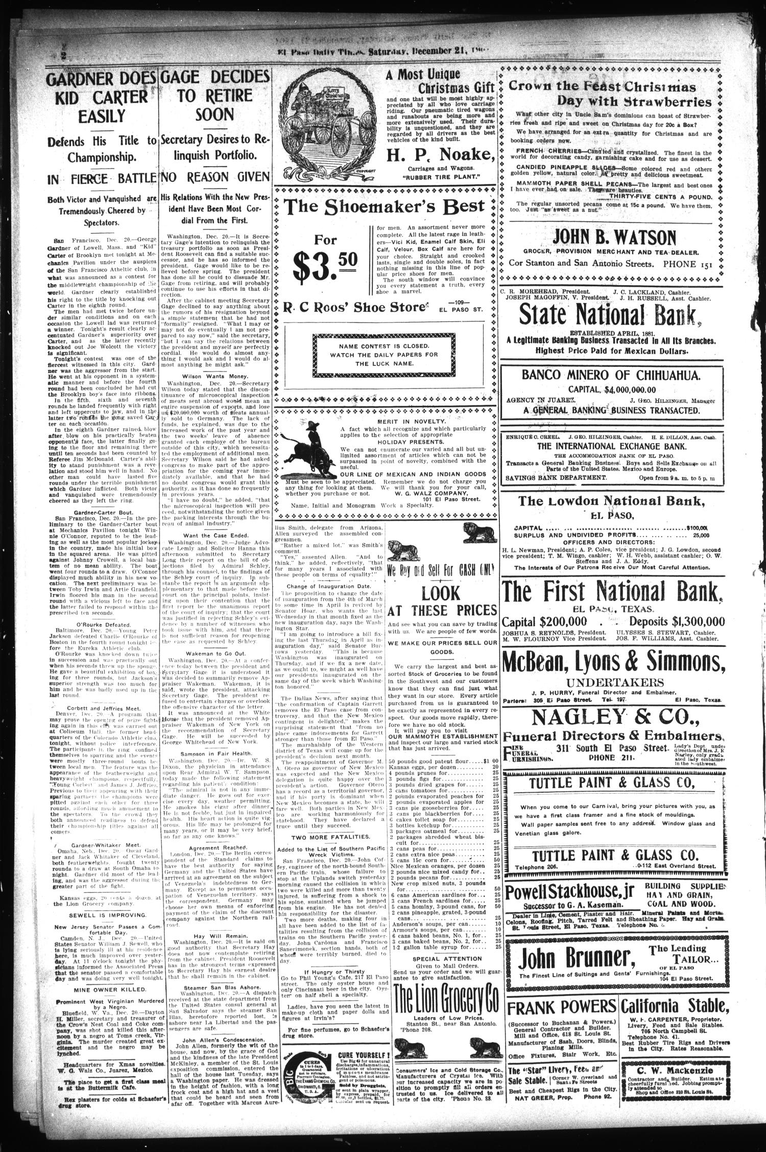 El Paso International Daily Times (El Paso, Tex.), Vol. 21, No. 204, Ed. 1 Saturday, December 21, 1901
                                                
                                                    [Sequence #]: 2 of 8
                                                