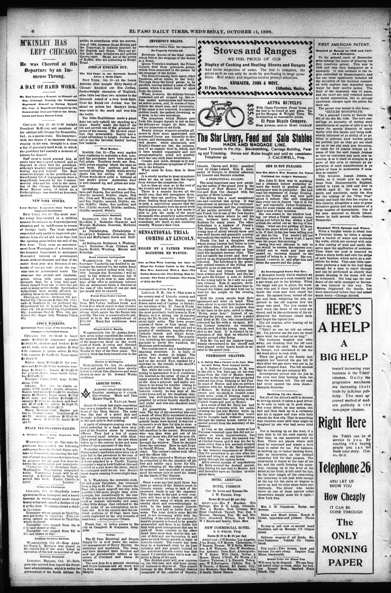 El Paso International Daily Times (El Paso, Tex.), Vol. 19, No. 247, Ed. 1 Wednesday, October 11, 1899
                                                
                                                    [Sequence #]: 2 of 8
                                                