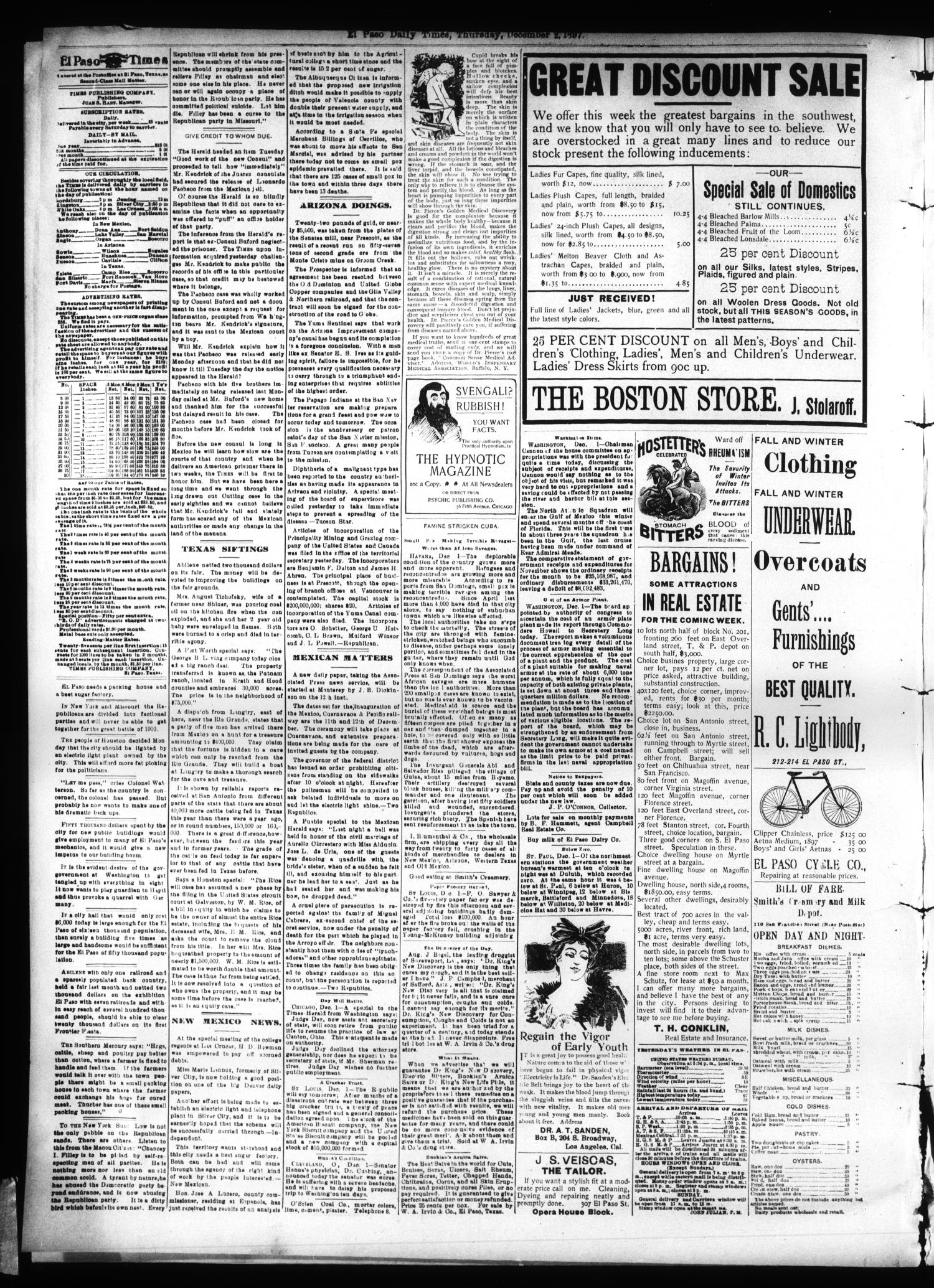 El Paso International Daily Times (El Paso, Tex.), Vol. 17, No. 286, Ed. 1  Thursday, December 2, 1897 - Page 2 of 4 - The Portal to Texas History