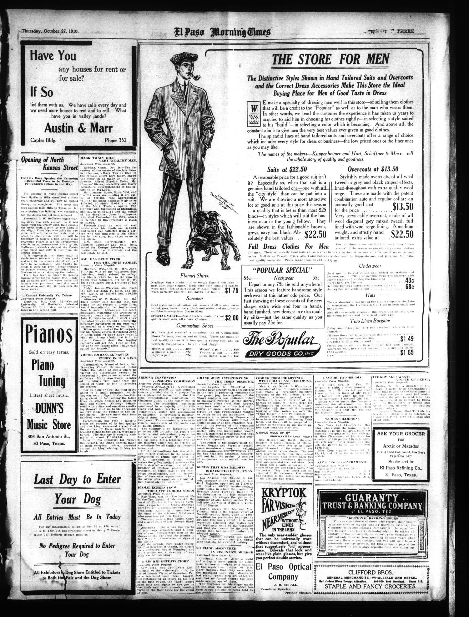 El Paso Morning Times (El Paso, Tex.), Vol. 30, Ed. 1 Thursday, October 27, 1910
                                                
                                                    [Sequence #]: 3 of 12
                                                