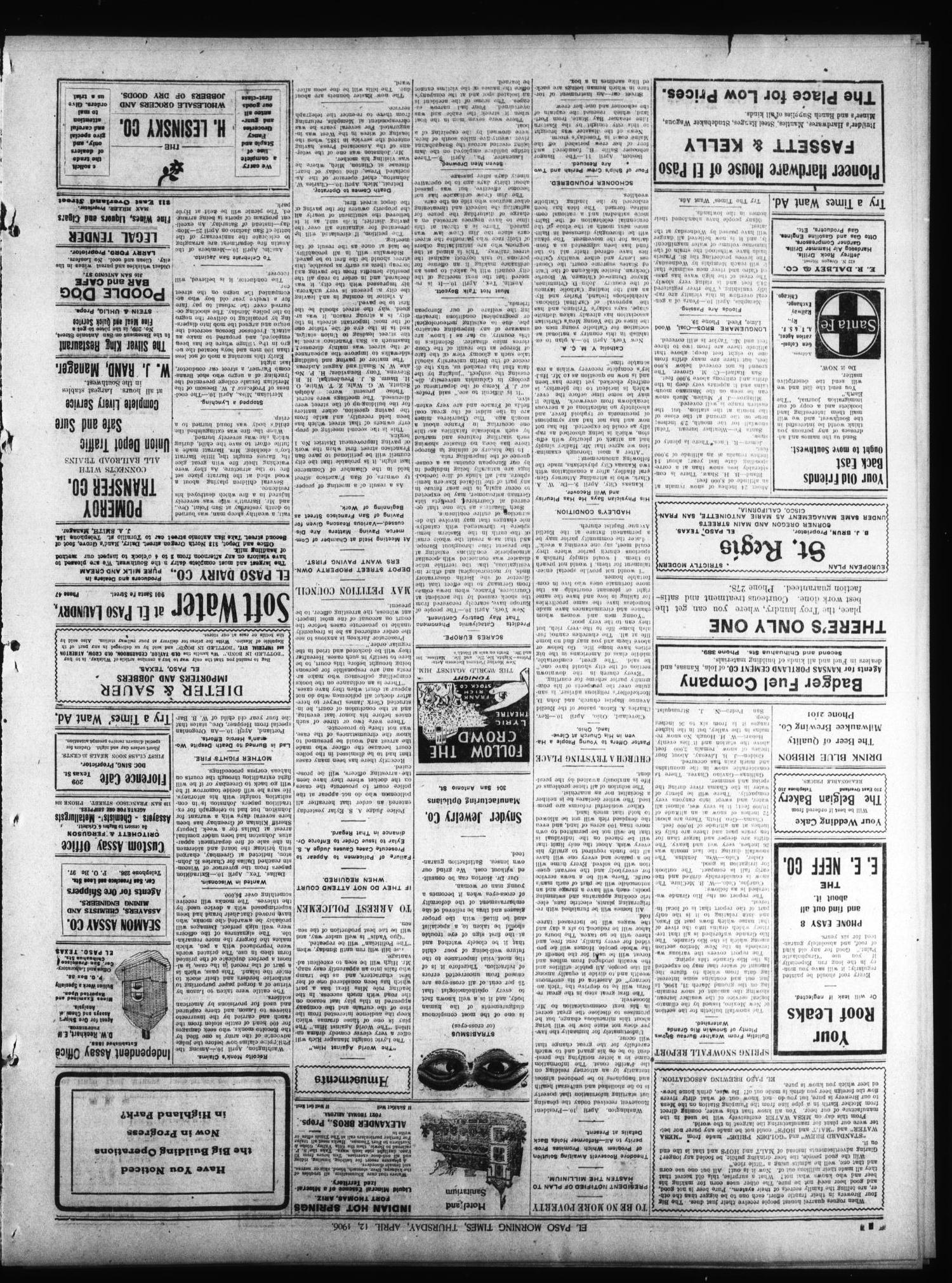 El Paso Daily Times (El Paso, Tex.), Vol. 26, Ed. 1 Thursday, April 12, 1906
                                                
                                                    [Sequence #]: 2 of 8
                                                