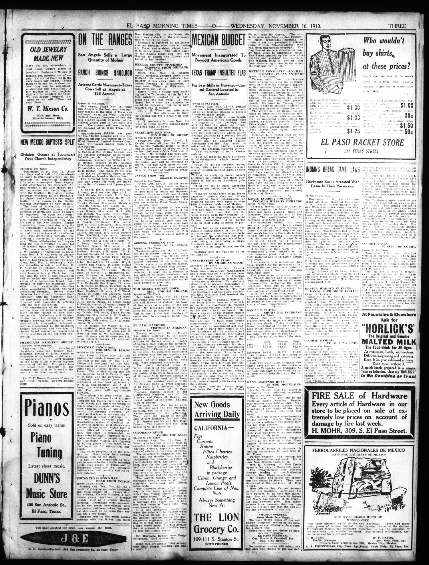 El Paso Morning Times (El Paso, Tex.), Vol. 31, Ed. 1 Wednesday, November 16, 1910
                                                
                                                    [Sequence #]: 3 of 10
                                                