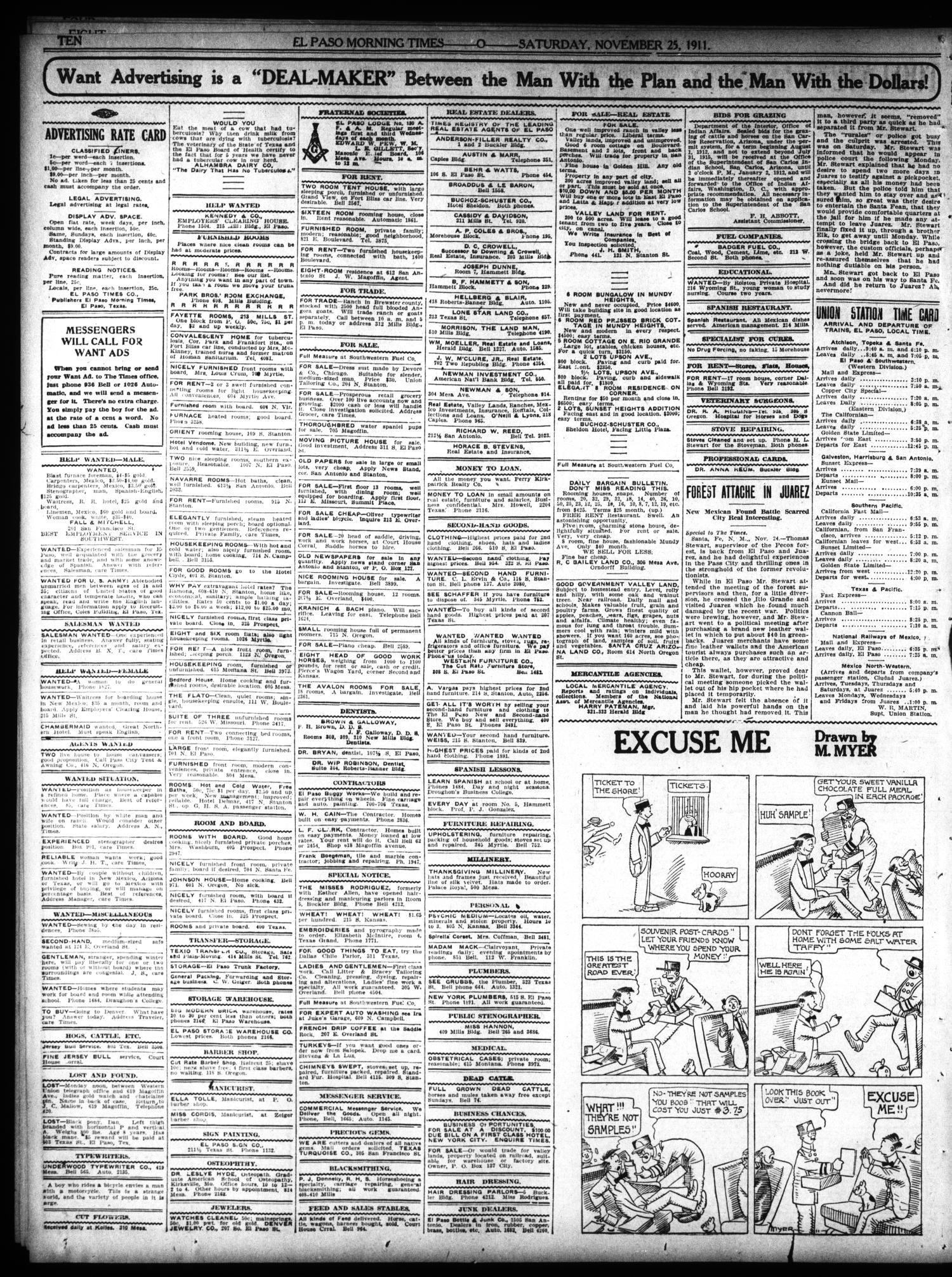 El Paso Morning Times (El Paso, Tex.), Vol. 32, Ed. 1 Saturday, November 25, 1911
                                                
                                                    [Sequence #]: 10 of 12
                                                