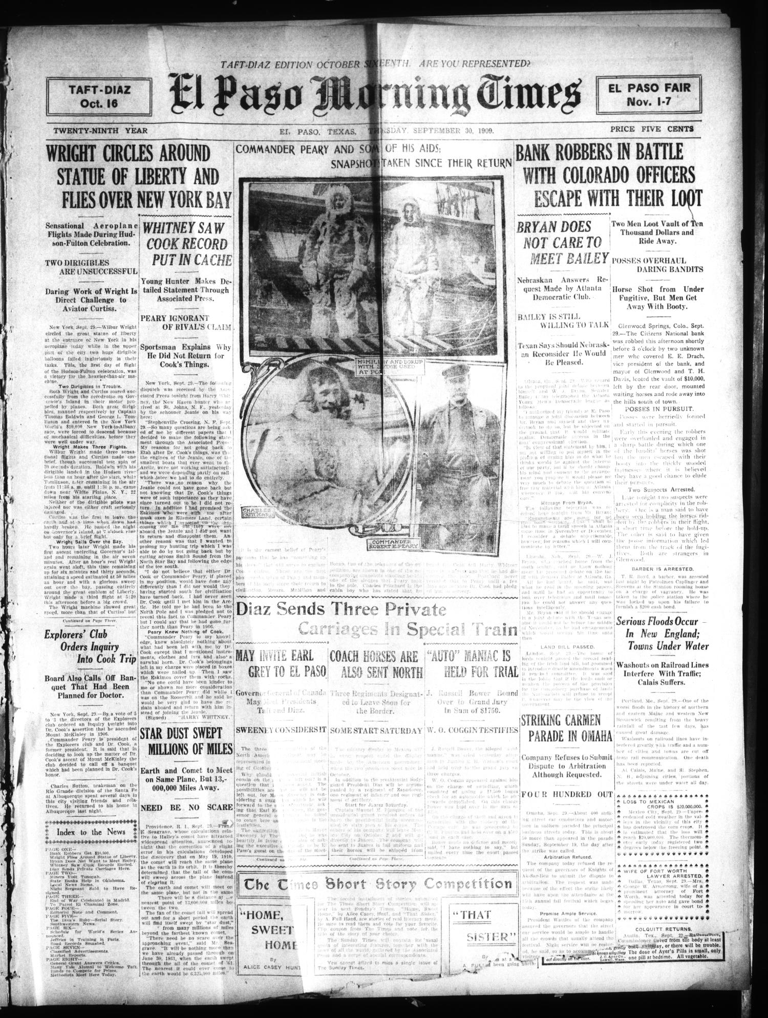 El Paso Morning Times (El Paso, Tex.), Vol. 29, No. 61, Ed. 1 Thursday, September 30, 1909
                                                
                                                    [Sequence #]: 1 of 8
                                                