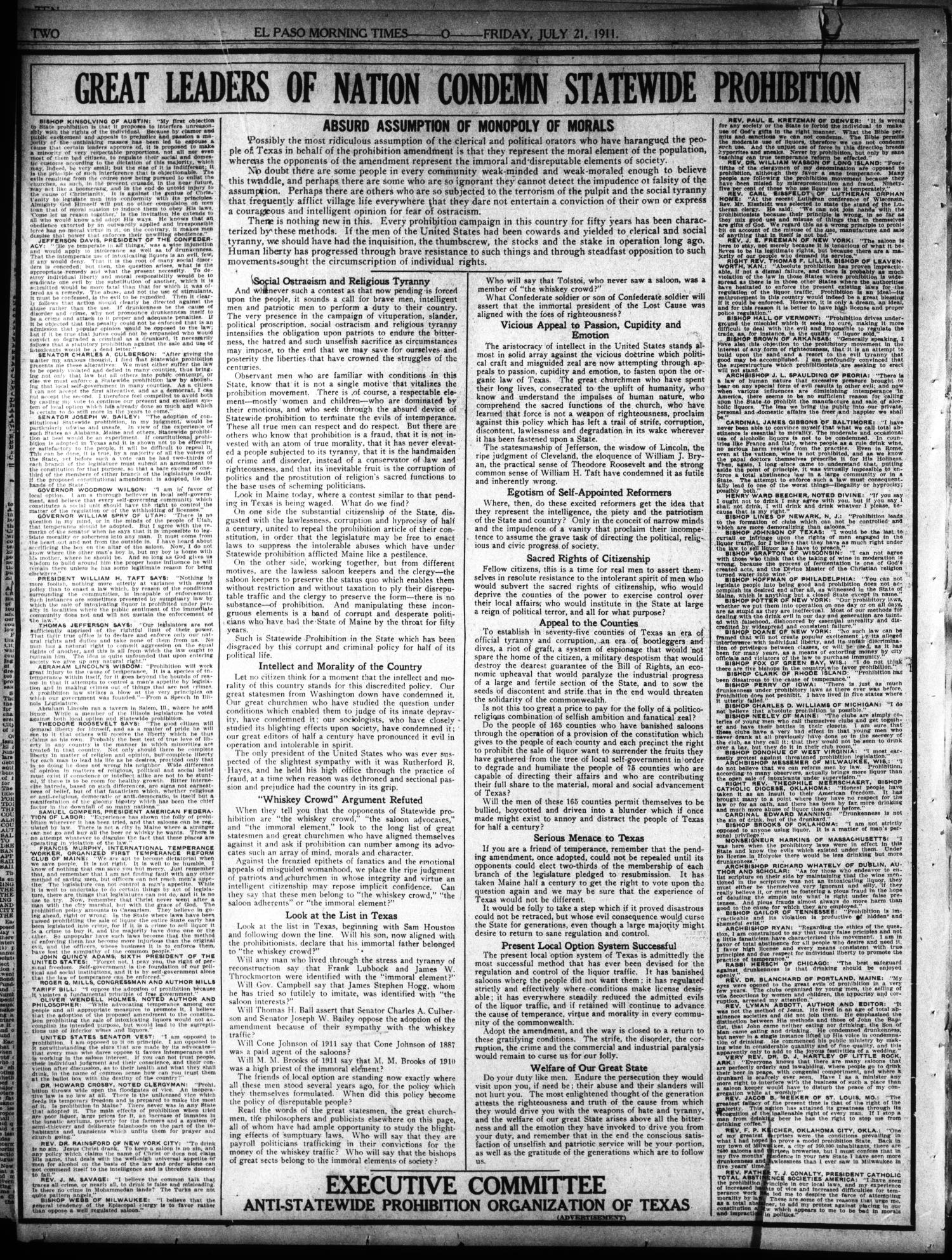 El Paso Morning Times (El Paso, Tex.), Vol. 31, Ed. 1 Friday, July 21, 1911
                                                
                                                    [Sequence #]: 2 of 12
                                                