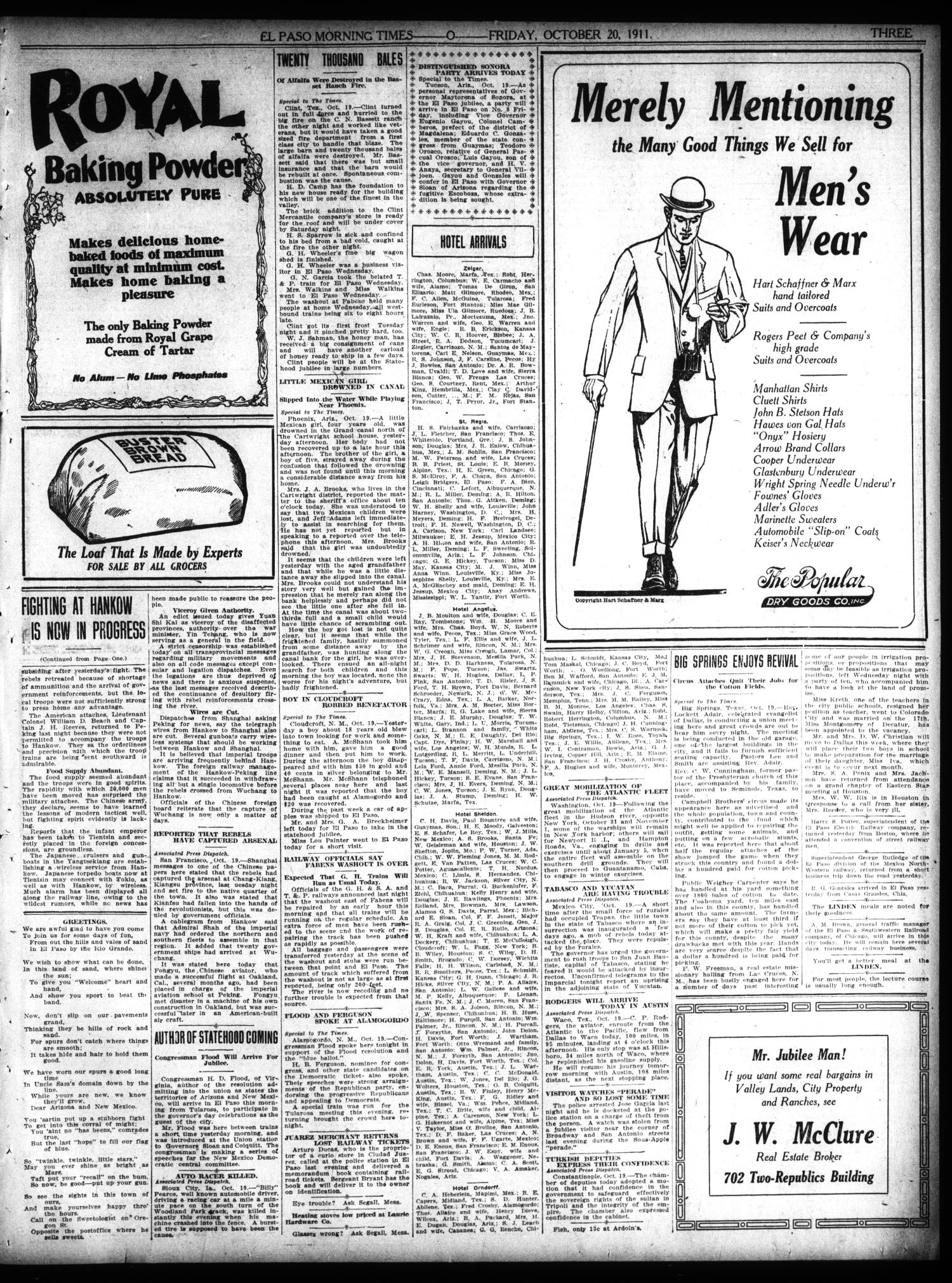 El Paso Morning Times (El Paso, Tex.), Vol. 31, Ed. 1 Friday, October 20, 1911
                                                
                                                    [Sequence #]: 3 of 16
                                                
