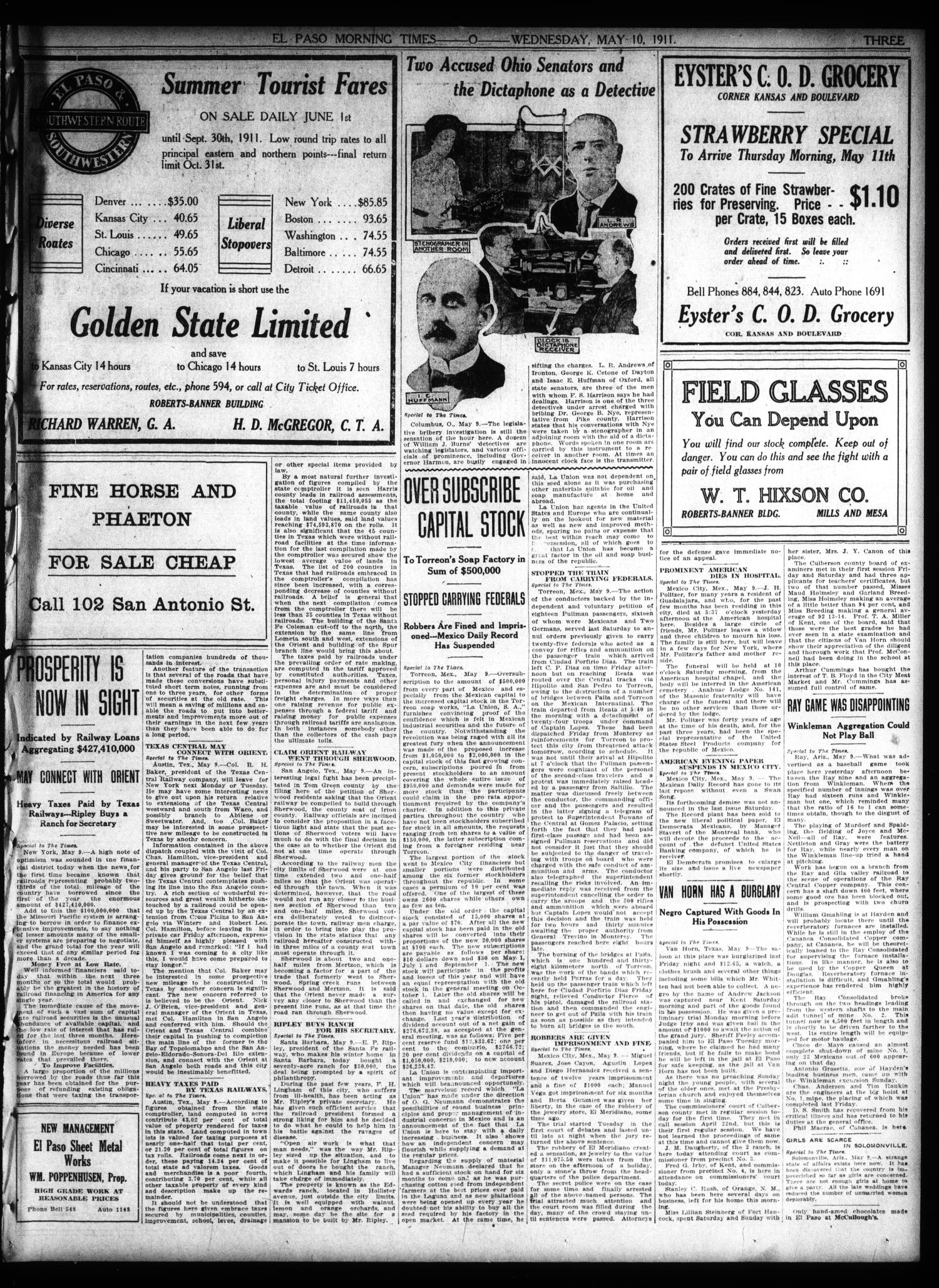 El Paso Morning Times (El Paso, Tex.), Vol. 31, Ed. 4 Wednesday, May 10, 1911
                                                
                                                    [Sequence #]: 3 of 10
                                                