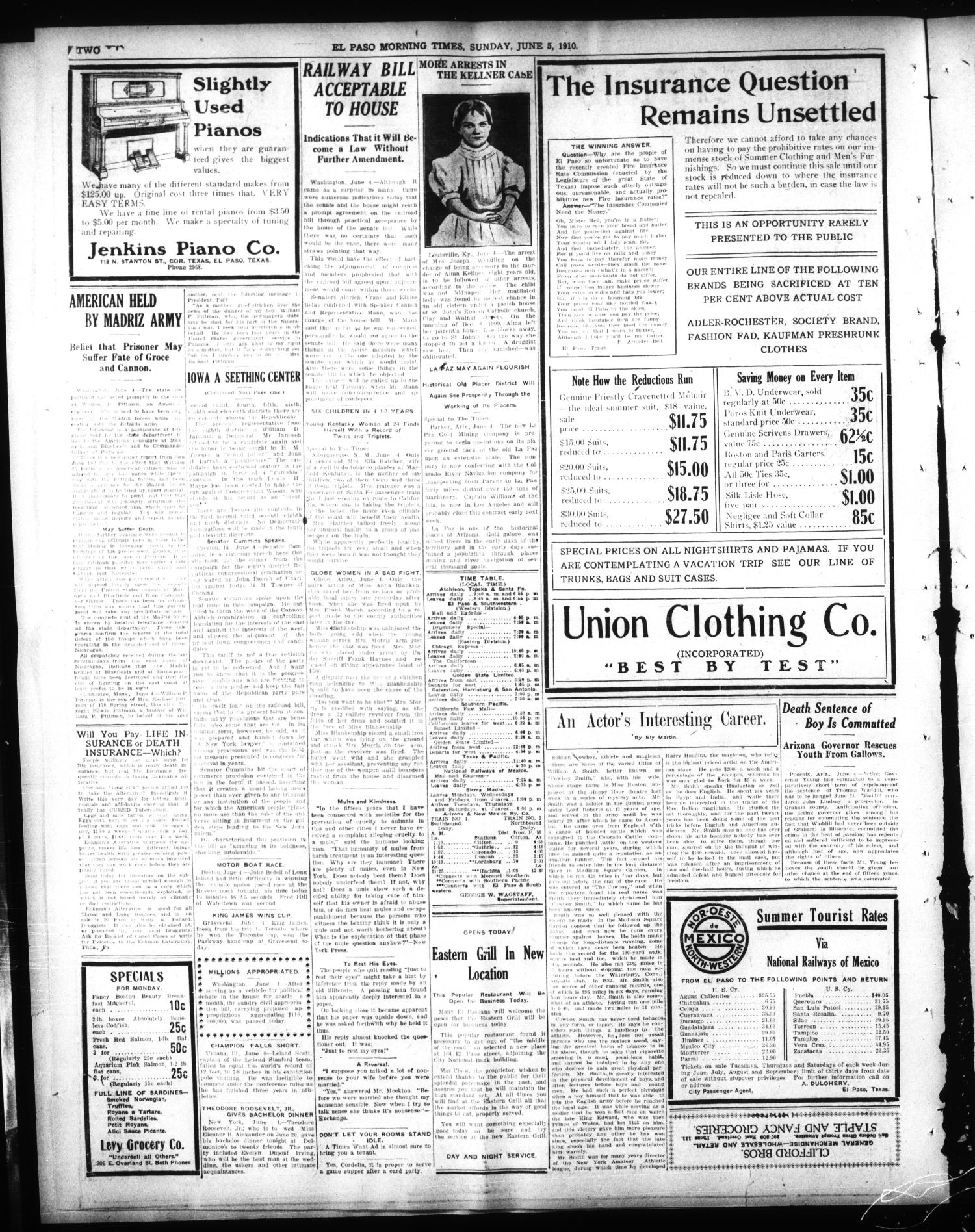 El Paso Morning Times (El Paso, Tex.), Vol. 30, Ed. 1 Sunday, June 5, 1910
                                                
                                                    [Sequence #]: 2 of 24
                                                