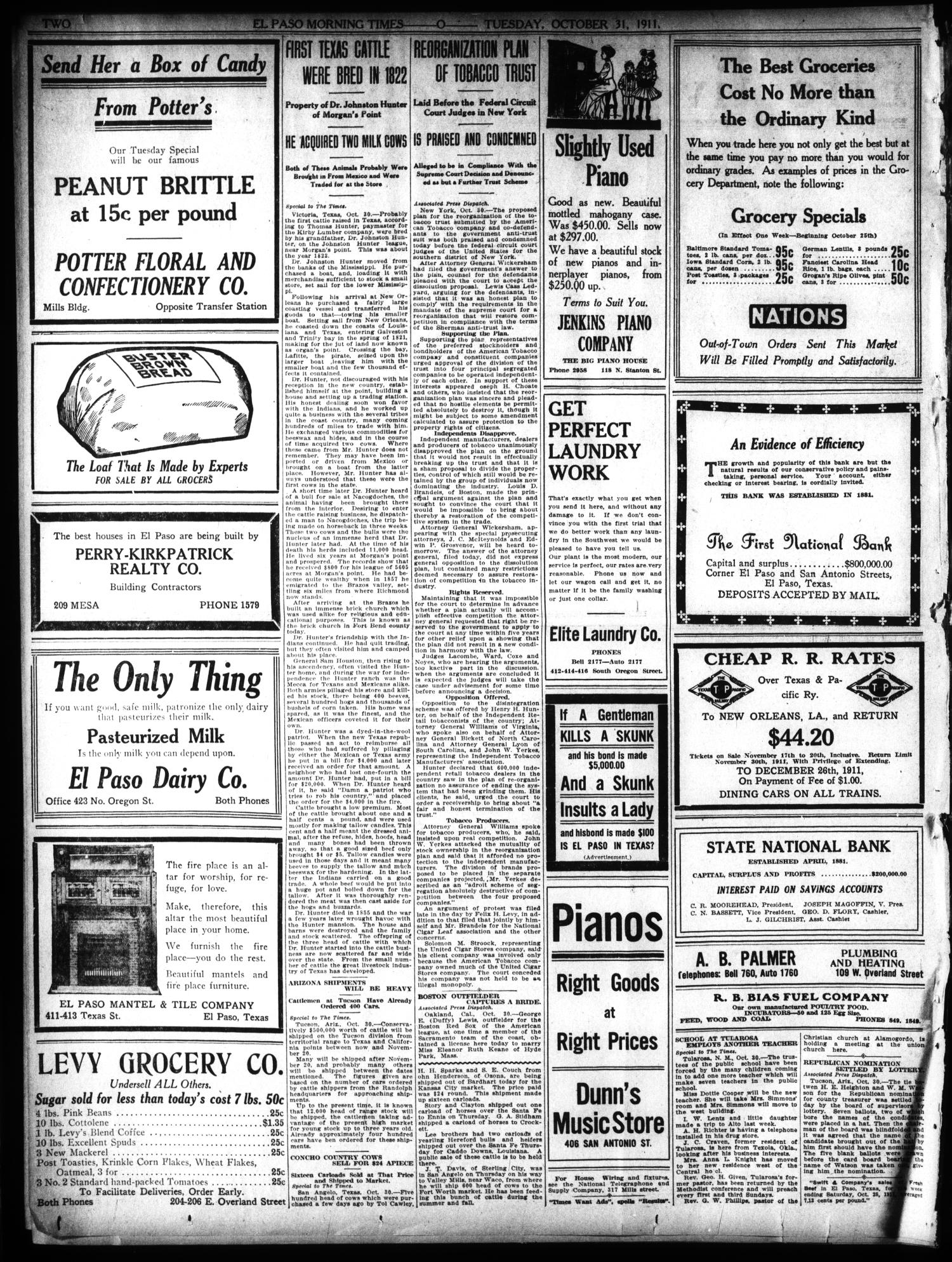 El Paso Morning Times (El Paso, Tex.), Vol. 31, Ed. 1 Tuesday, October 31, 1911
                                                
                                                    [Sequence #]: 2 of 10
                                                